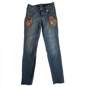 a.n.a Blue Skinny Jeans with Floral Embroidery